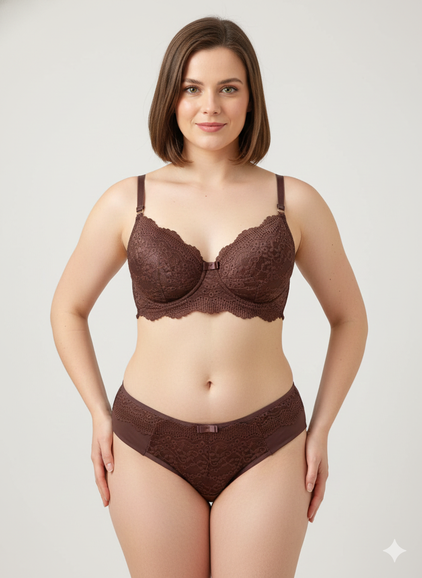 O Conjunto de Lingerie Marrom em Renda Lese com Calcinha Fio Duplo foi desenvolvido para mulheres que buscam beleza, sustenta&ccedil;&atilde;o e conforto no dia a dia, sem abrir m&atilde;o de um visual sofisticado.